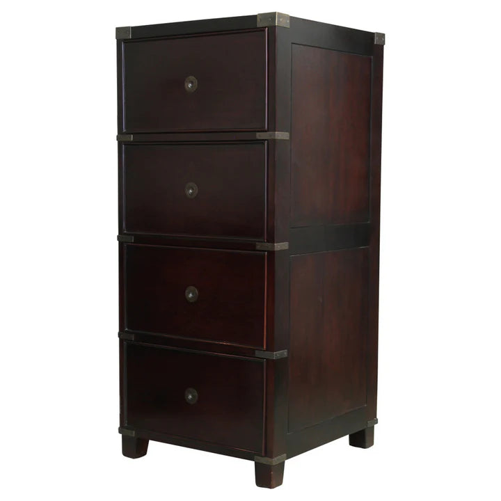 Vintage Campaign 4 Drawers Filing Cabinet - Dark Mahogany