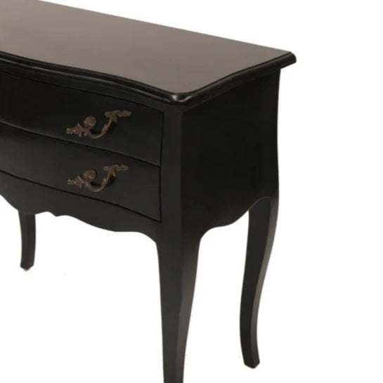 Vintage French Style Wide Two Drawer Bedside Table - Black