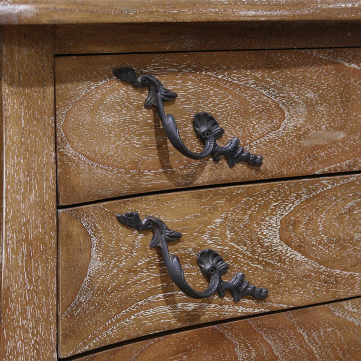 Vintage French Style Wide Two Drawer Bedside Table - Weathered Oak