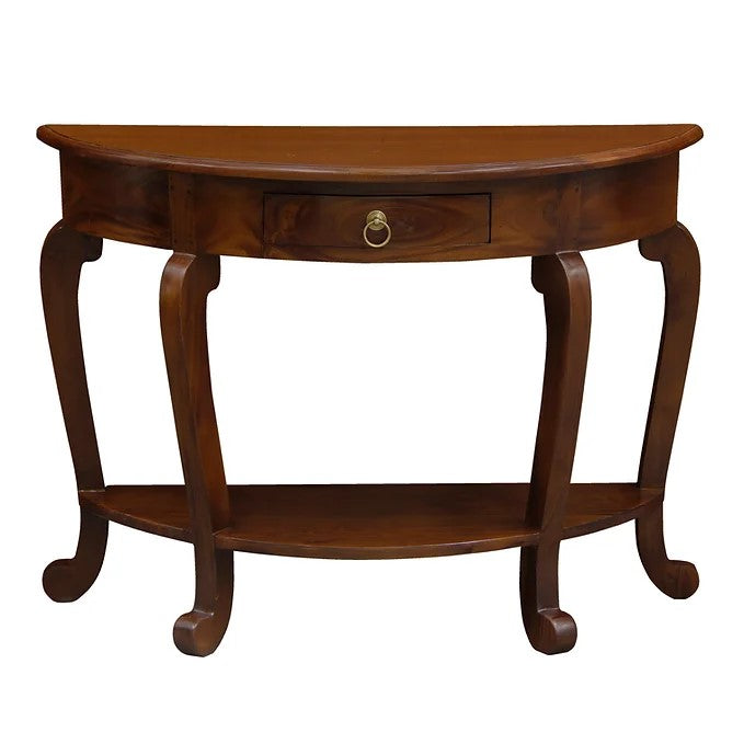 Vintage Leg 1 Drawer Half Round Sofa Table - Brown