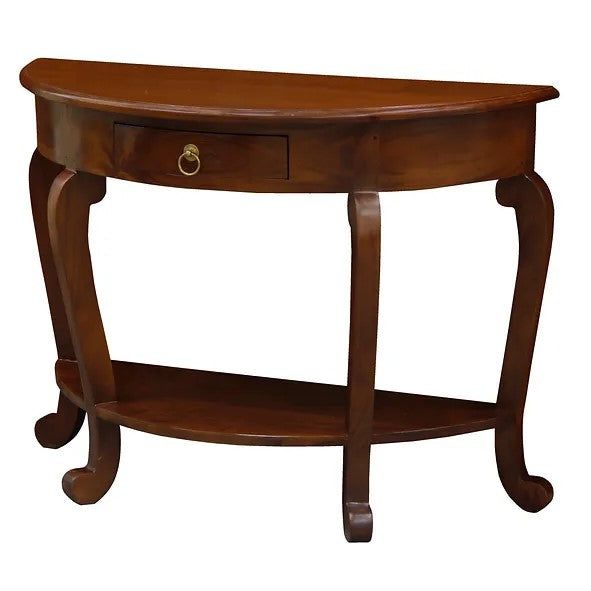 Vintage Leg 1 Drawer Half Round Sofa Table - Brown