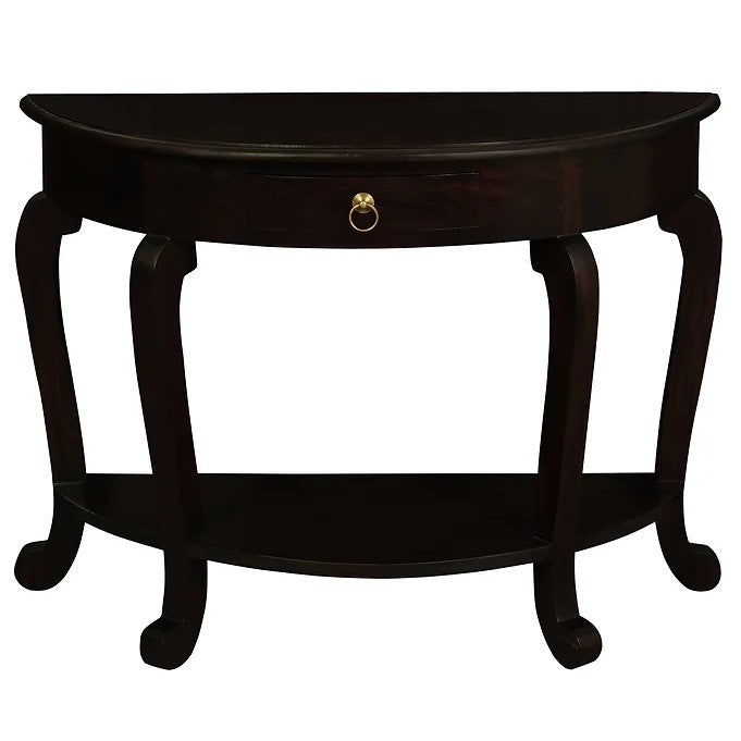 Vintage Leg 1 Drawer Half Round Sofa Table - Dark Brown
