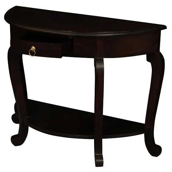 Vintage Leg 1 Drawer Half Round Sofa Table - Dark Brown