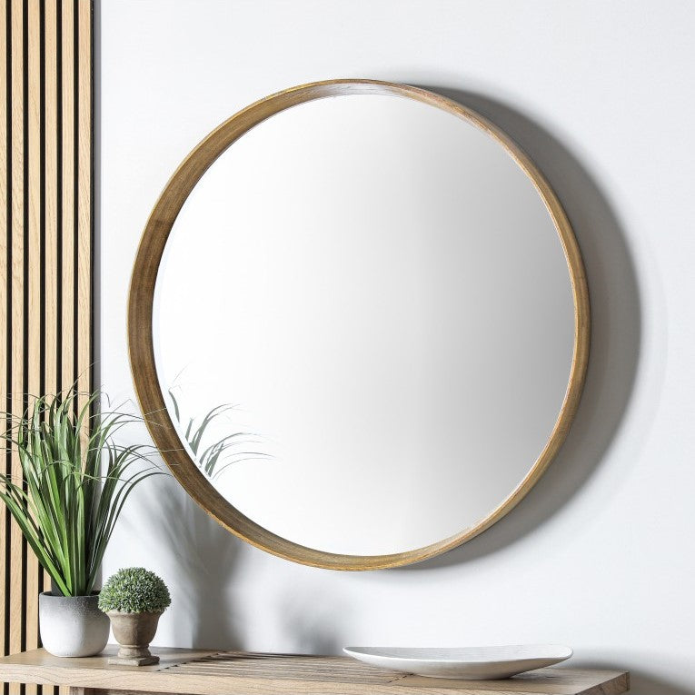 Mahogany Framed Round Wall Mirror Oak 100cms