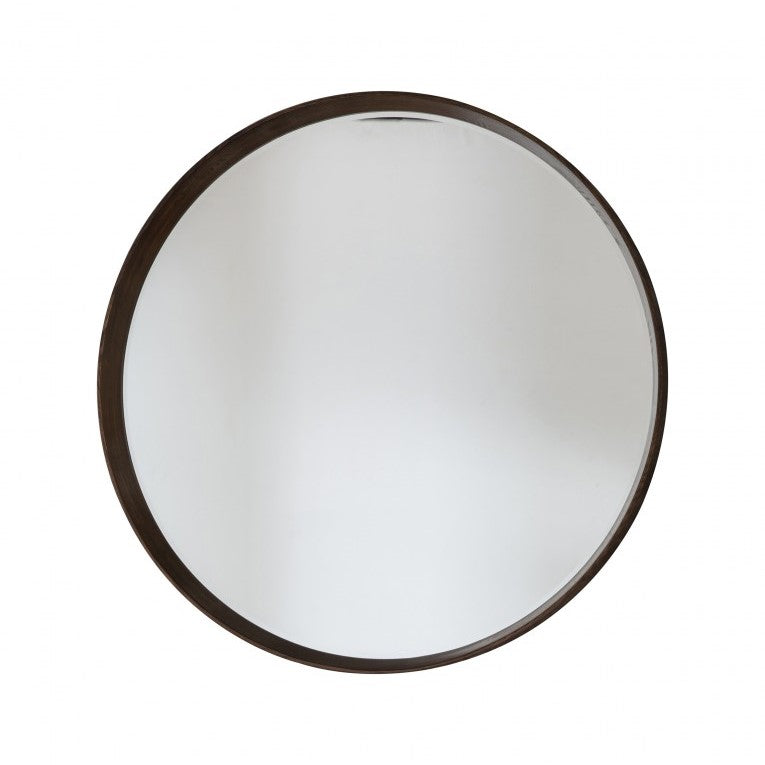 Mahogany Framed Round Wall Mirror Walnut 100cms