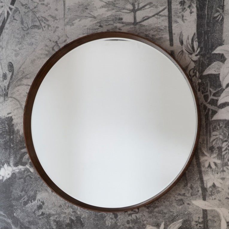Mahogany Framed Round Wall Mirror Walnut 100cms