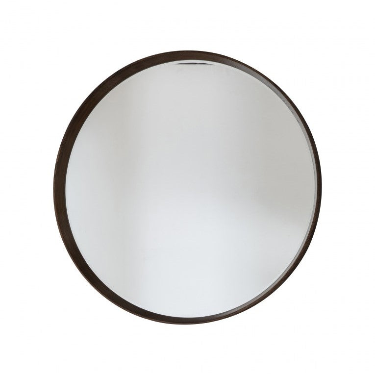 Mahogany Framed Round Wall Mirror Walnut 73.5cms