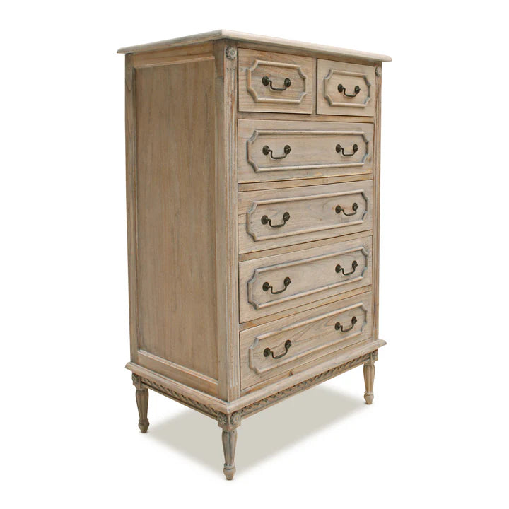 Vintage Marseille 6 Drawer Tallboy - Weathered Oak