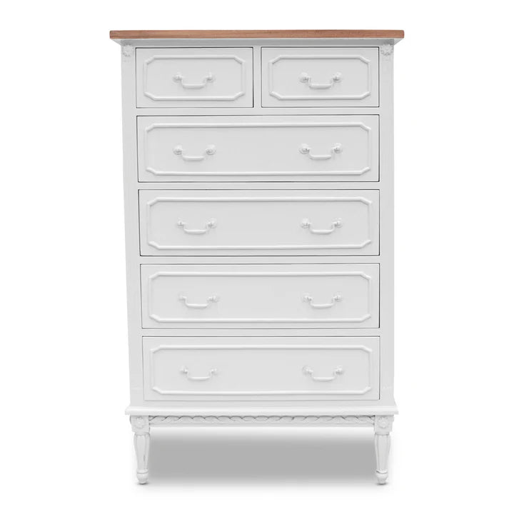 Vintage Marseille 6 Drawer Tallboy - White