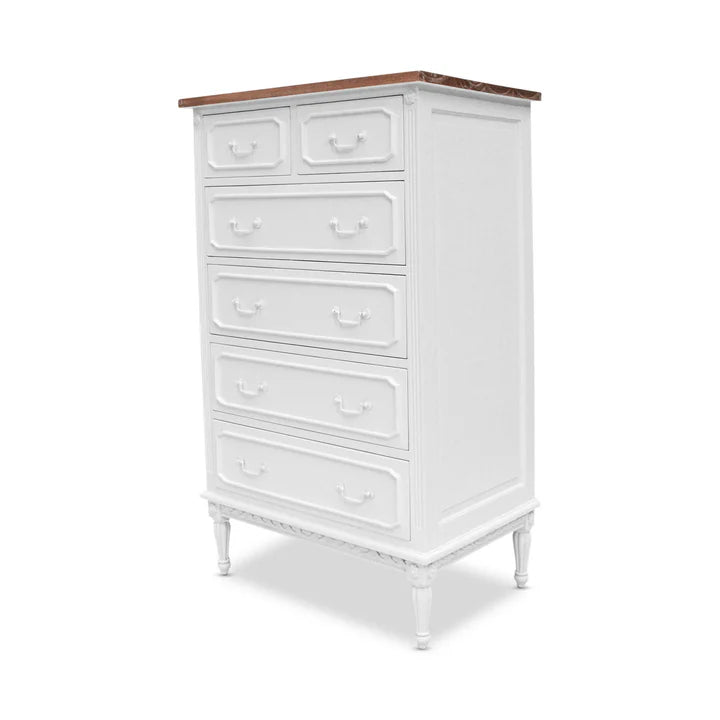 Vintage Marseille 6 Drawer Tallboy - White