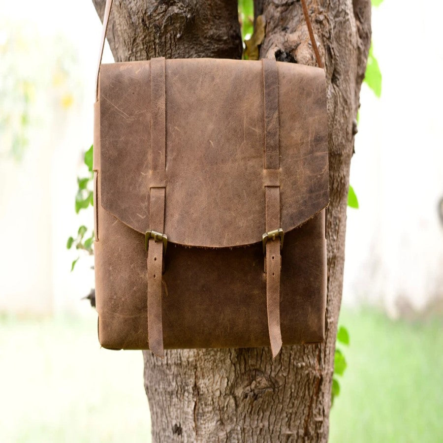 Vintage Vibe Rustic Leather Bag with Belt Lock