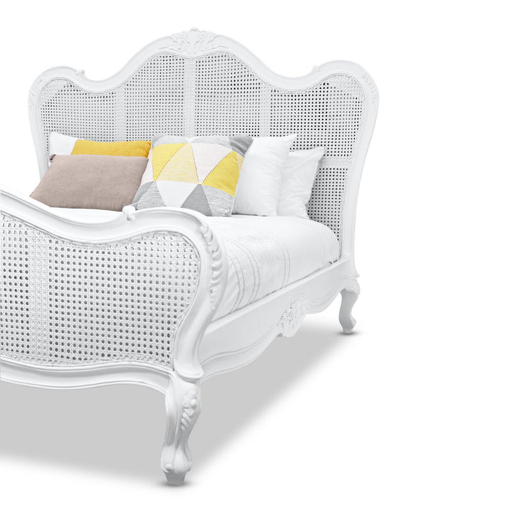 Vintage Parisian Rattan King Size Bed - White