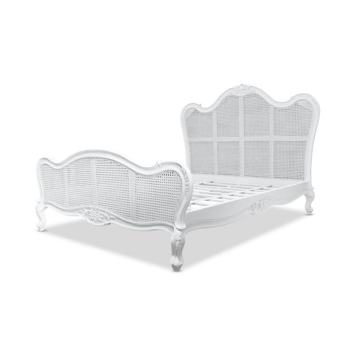 Vintage Parisian Rattan King Size Bed - White