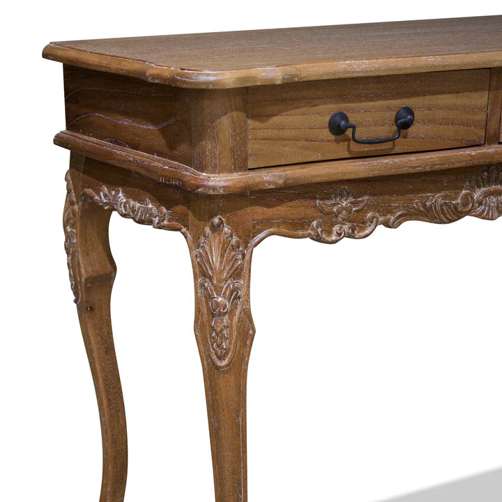 Vintage Wooden 2 Drawer Console - Weathered Oak