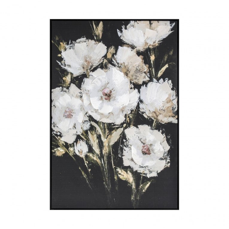 Vivid Painted Blossoms on Black Framed Canvas