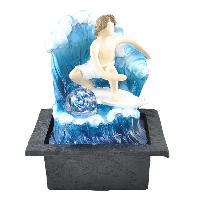 Waves of Whimsical Barrel Surfer Indoor Water Fountain