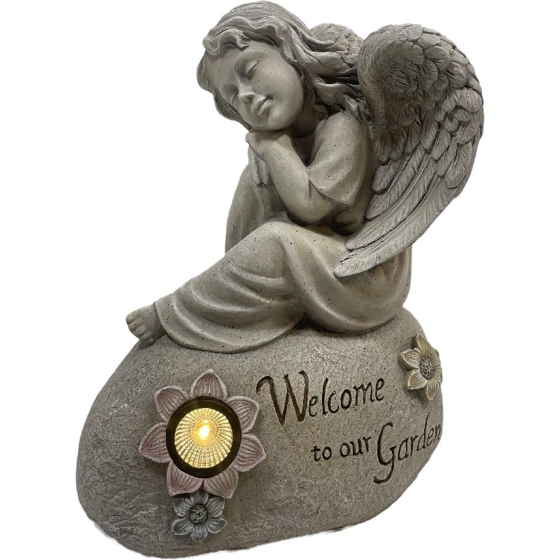 Welcome Angel with Solar Light Garden Decor