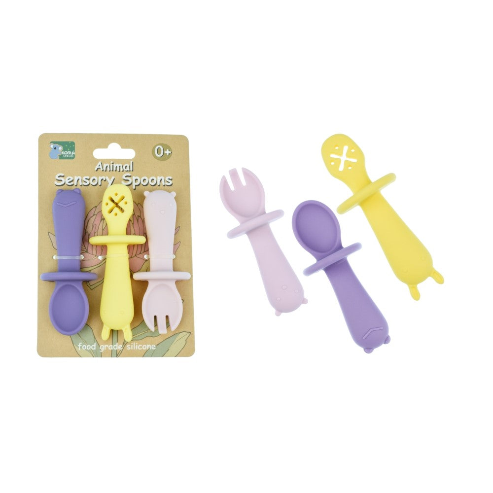 Whimsy Bites Silicone Animal Sensory Spoons - Pink & Yellow