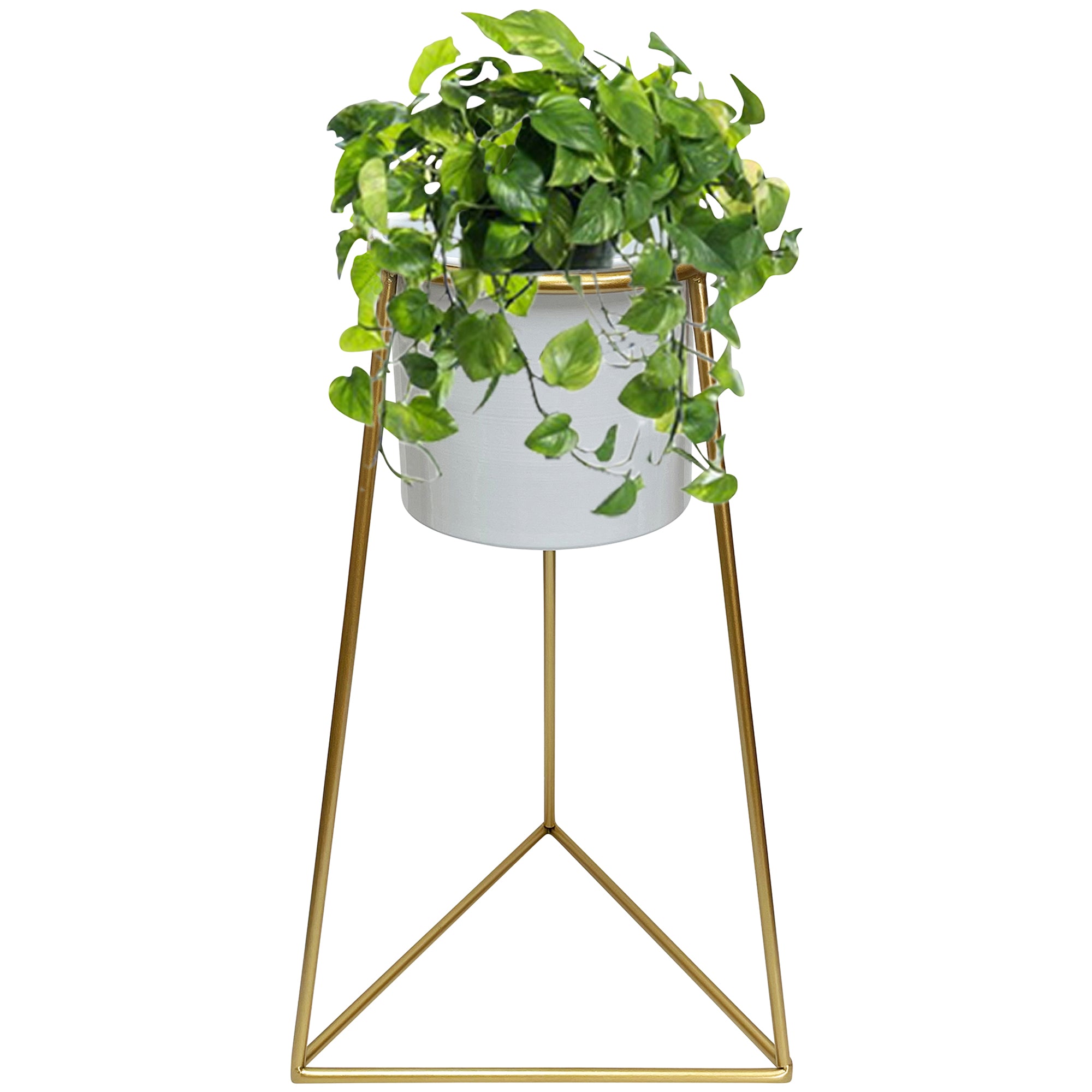 White Metal Planter on Gold Pyramid Stand 45cms