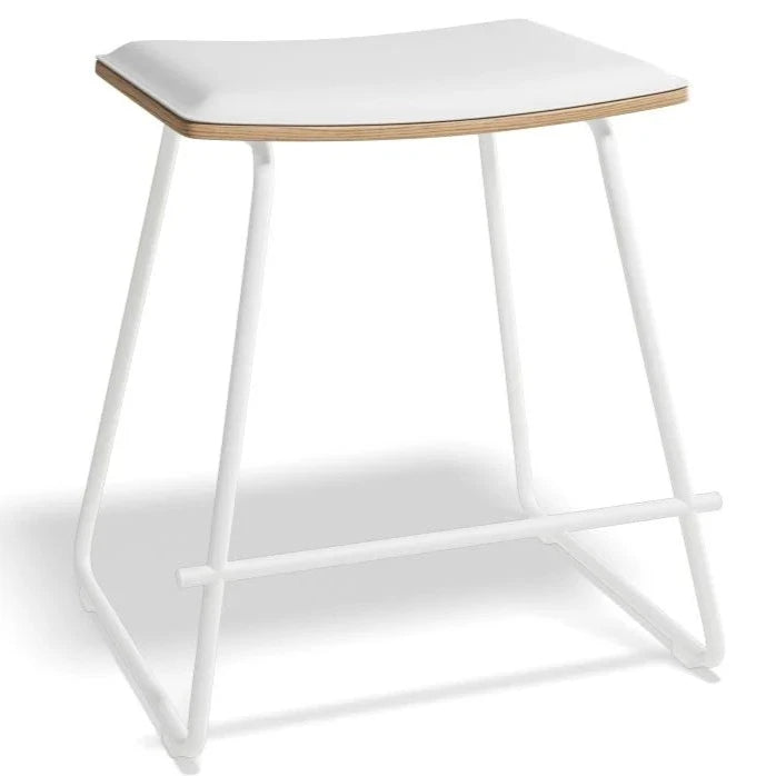 White Padded Seat Steel Base Low Stool
