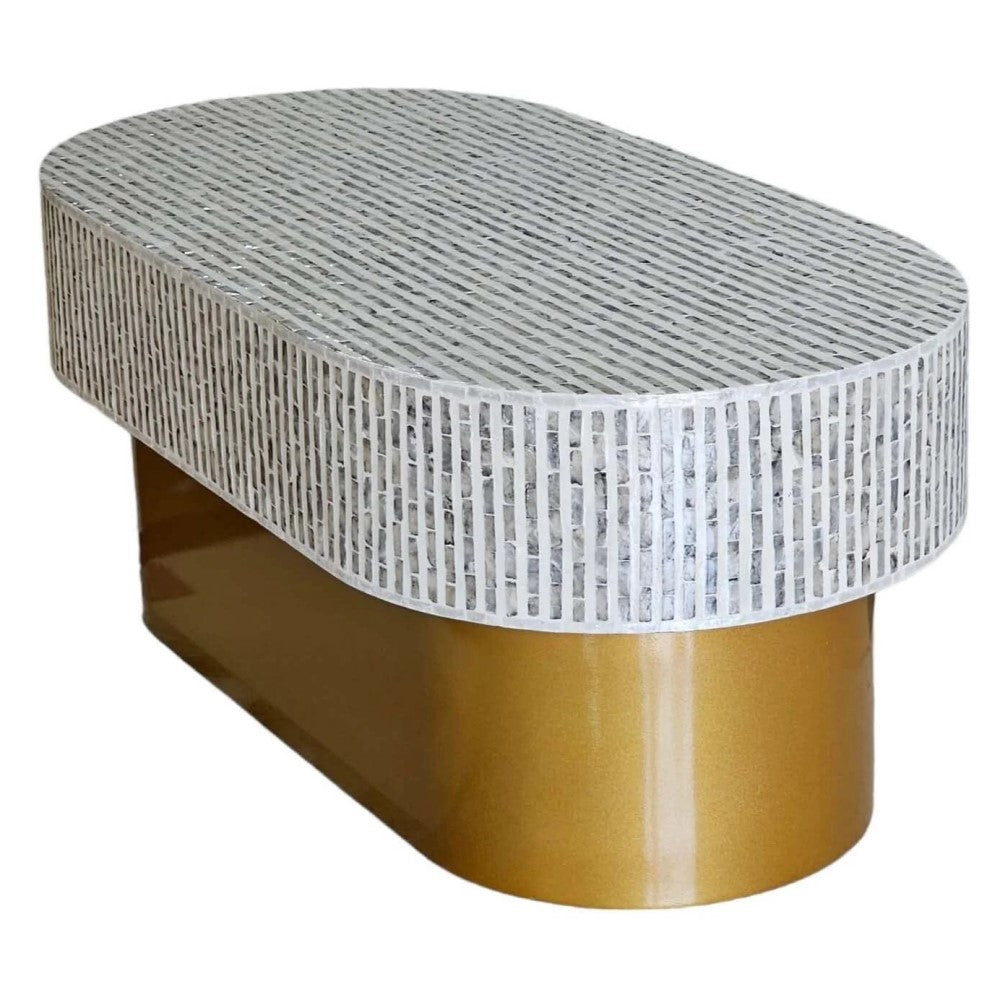 White Stripe Pearlescent Oval Serenity Coffee Table