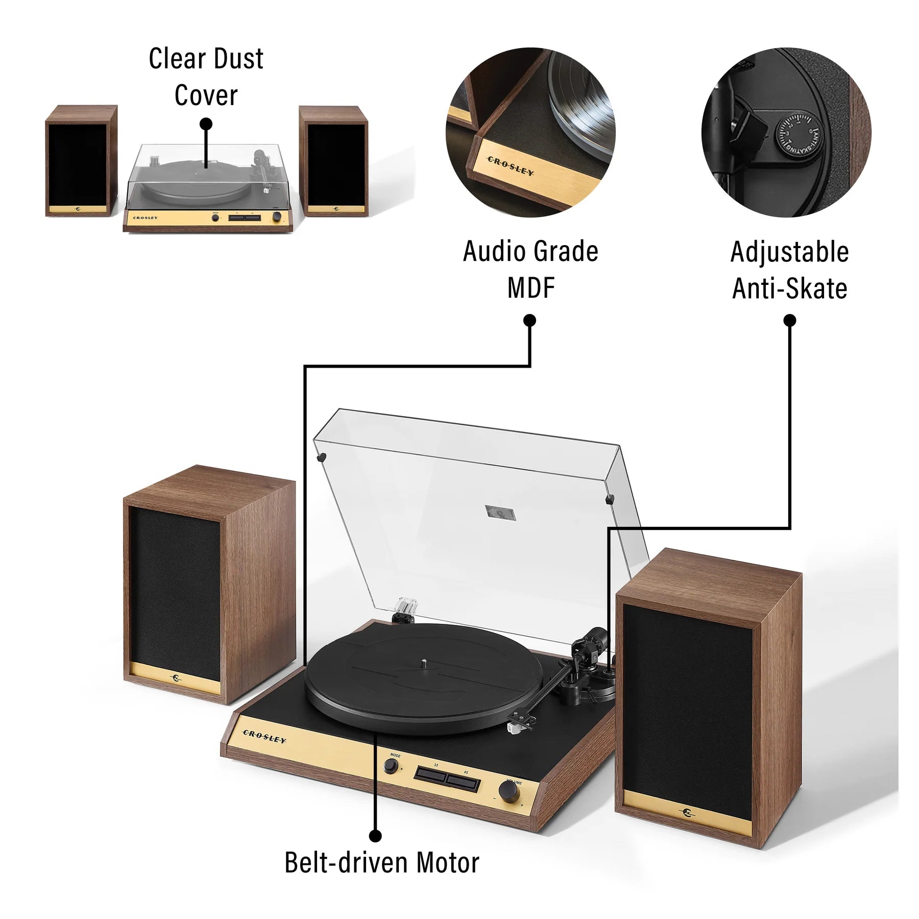 Wooden Crosley Record Vinyl Shelf Turntable