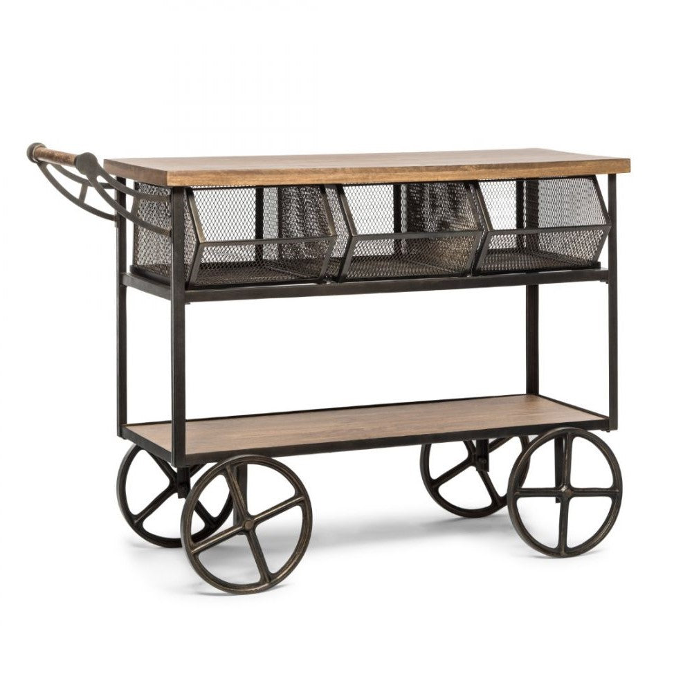 Wooden Kitchen Island Cart on Wheels - 3 Baskets