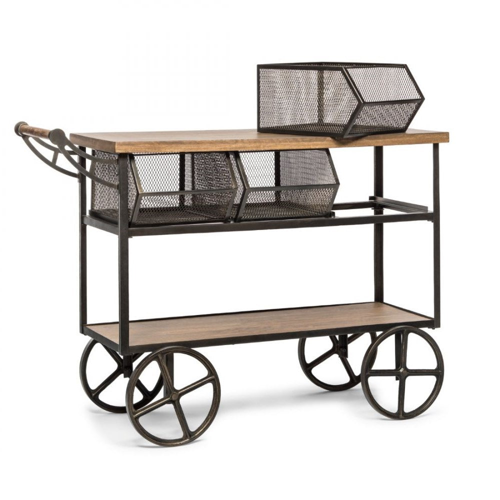 Wooden Kitchen Island Cart on Wheels - 3 Baskets
