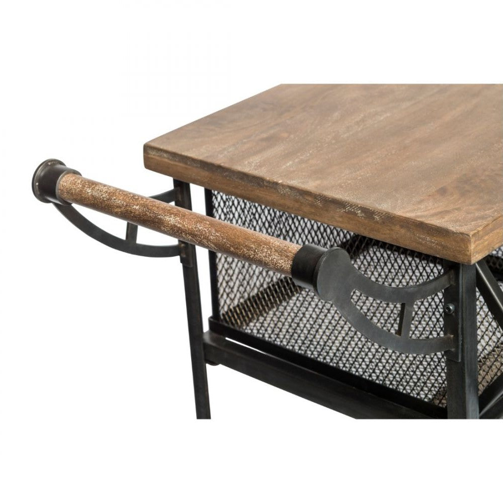 Wooden Kitchen Island Cart on Wheels - 3 Baskets