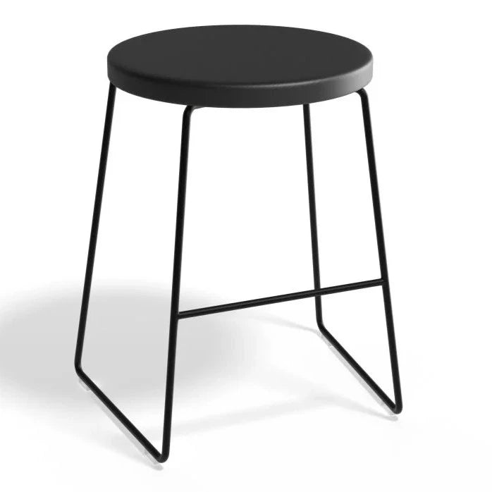 Wooden Round Seat Steel Base Low Stool (Available in 2 Colors)