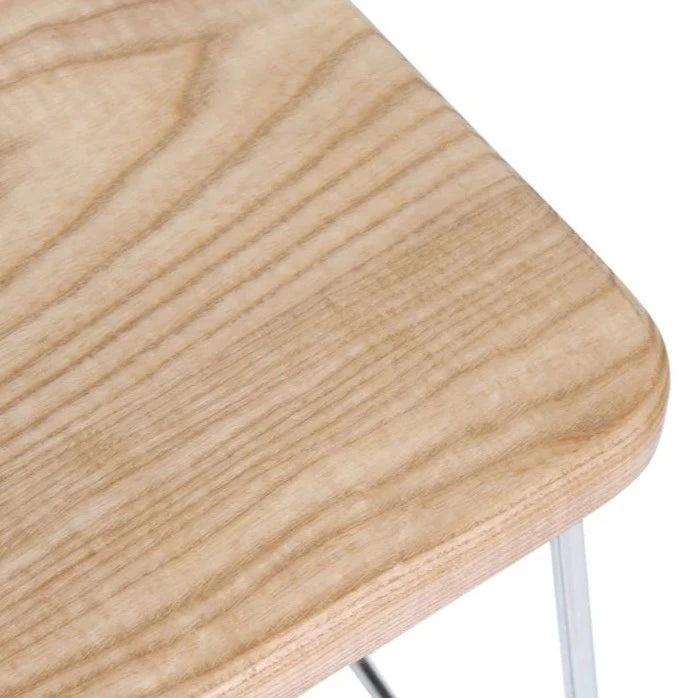 Wooden Square Seat Chrome Base Low Stool (Available in 2 Colors)
