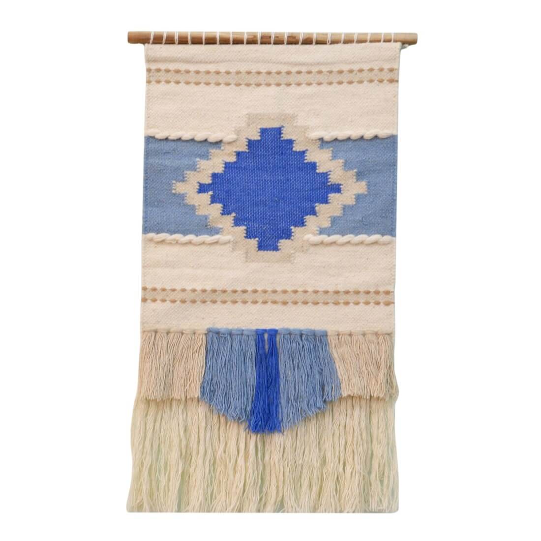 Woolen Wall Hanging Tapestry - Ivory & Blue