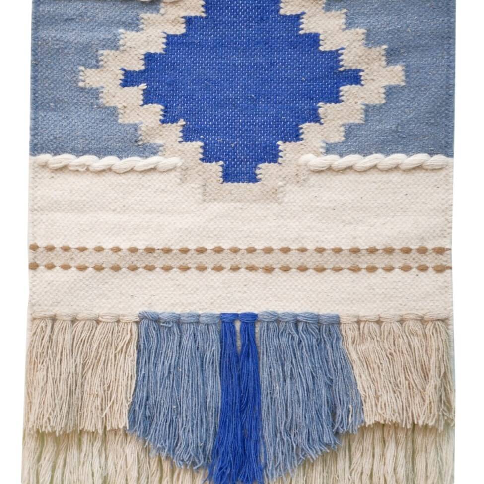 Woolen Wall Hanging Tapestry - Ivory & Blue