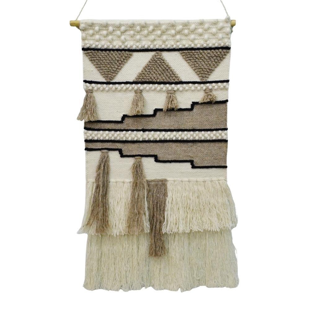 Woolen Wall Hanging Tapestry - Ivory & Brown