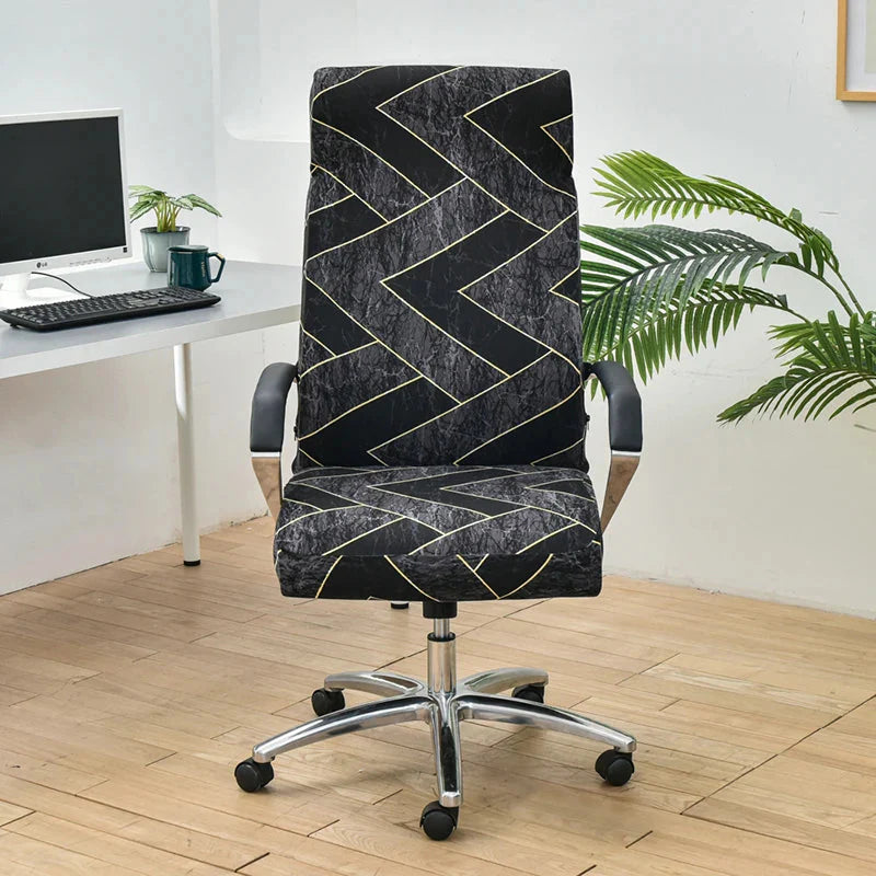 Zig Zag Pattern Office Chair Cover - Black Dark Grey