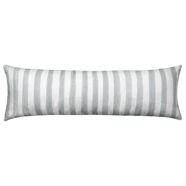 Ziggy Striped Sage Green Long Lumbar Linen Cushion - 90X30cms