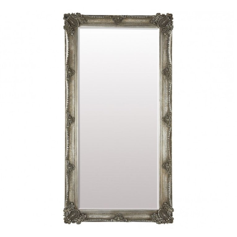 Baroque Wood Framed Wall / Floor Mirror - 165cms Silver
