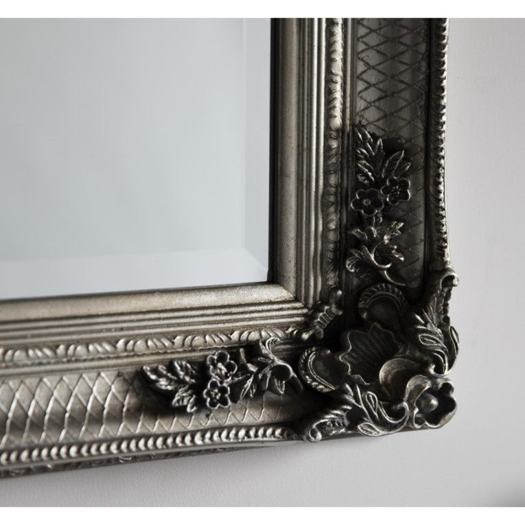 Baroque Wood Framed Wall / Floor Mirror - 165cms Silver