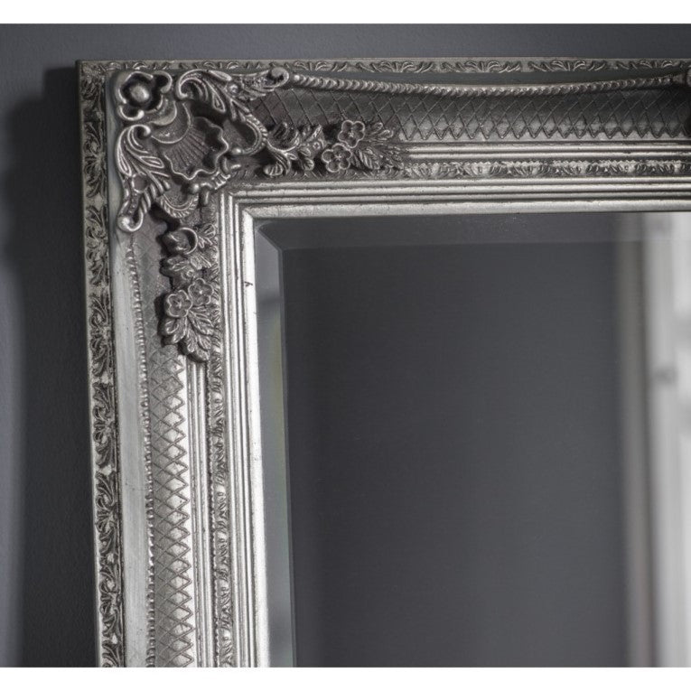 Baroque Wood Framed Wall / Floor Mirror - 165cms Silver