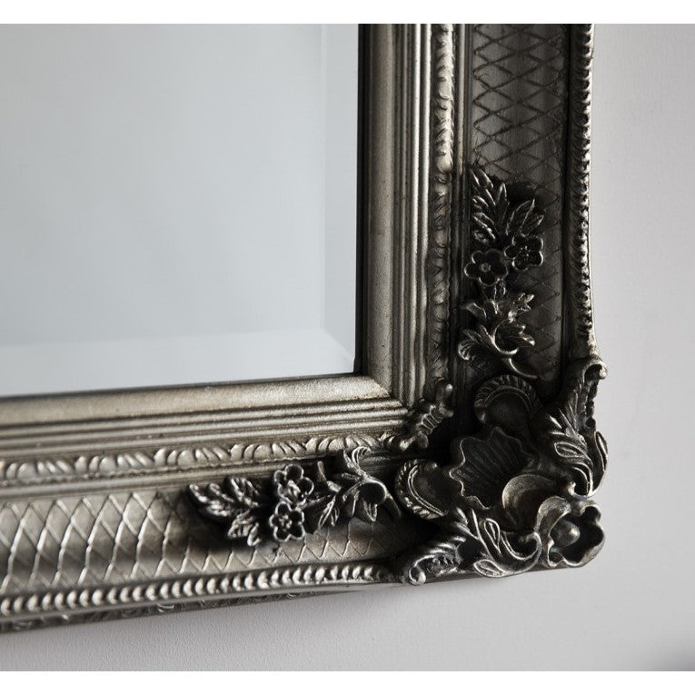 Baroque Wood Framed Wall / Floor Mirror 109.5cms - Silver