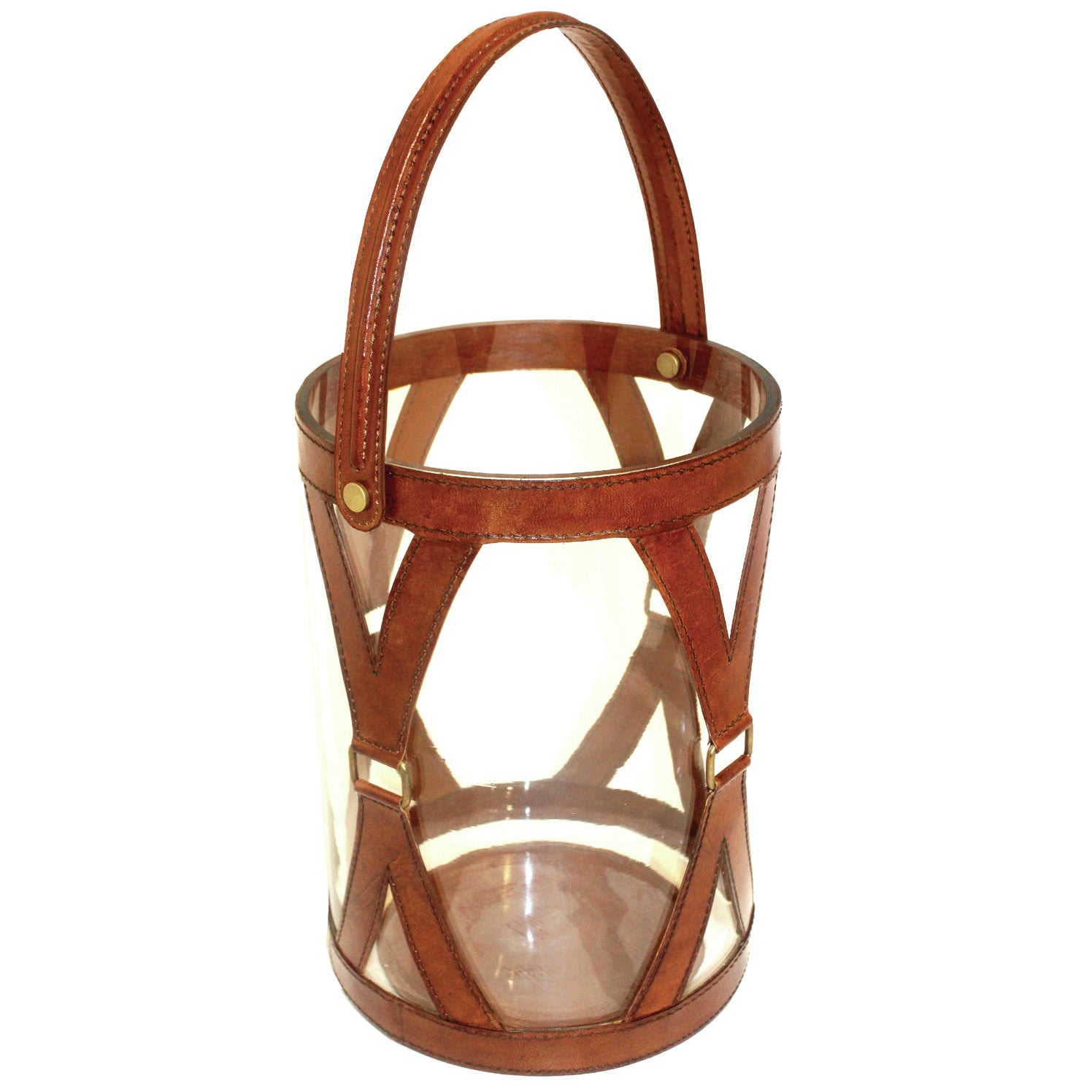 Cylindrical Leather Clad Hanging Hurricane Lamp (Available in 3 Sizes)