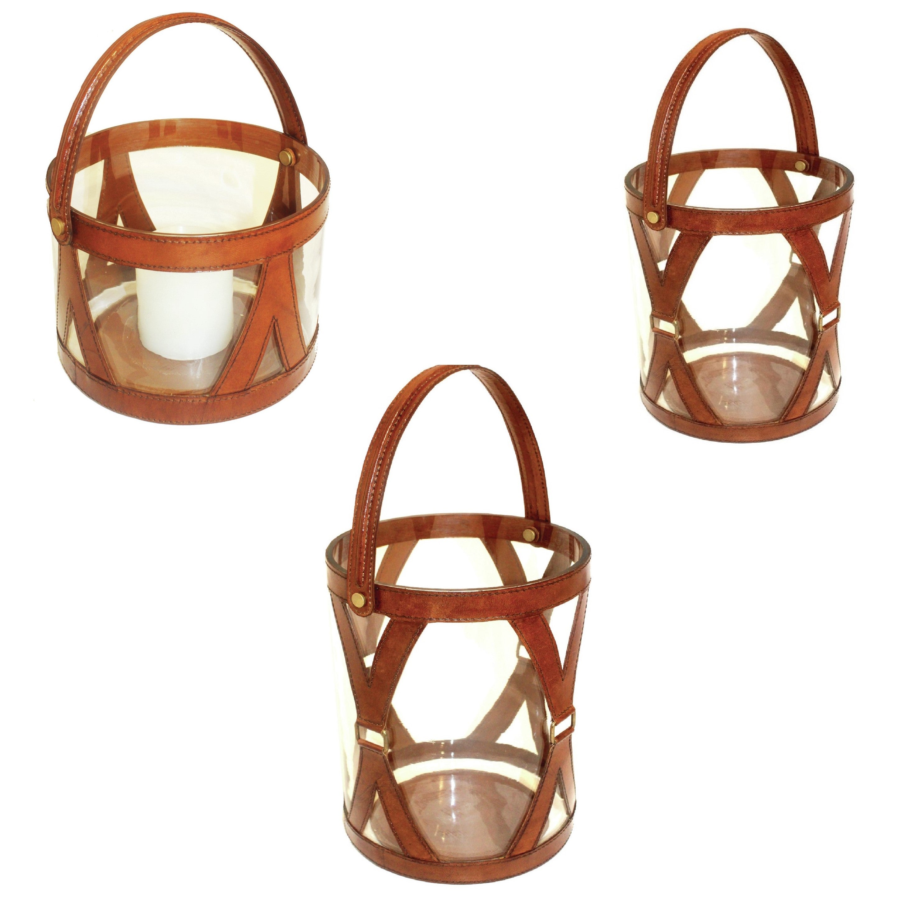 Cylindrical Leather Clad Hanging Hurricane Lamp (Available in 3 Sizes)