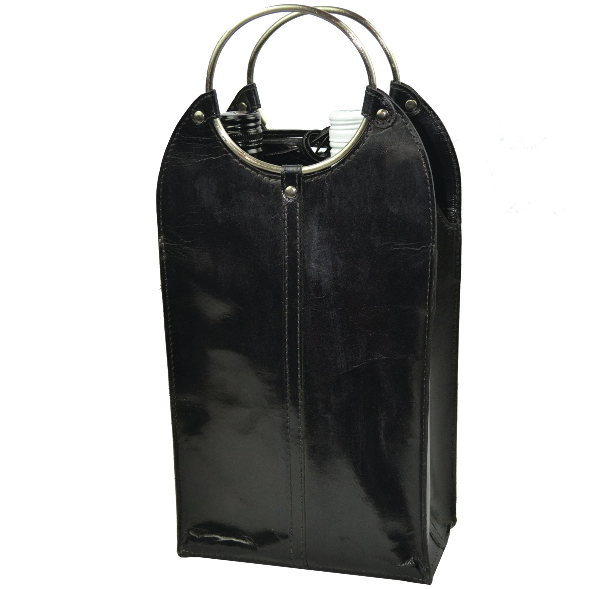 Double Leather Wine Bottle Holder W/ Ring Handles (4 Colors to Choose)