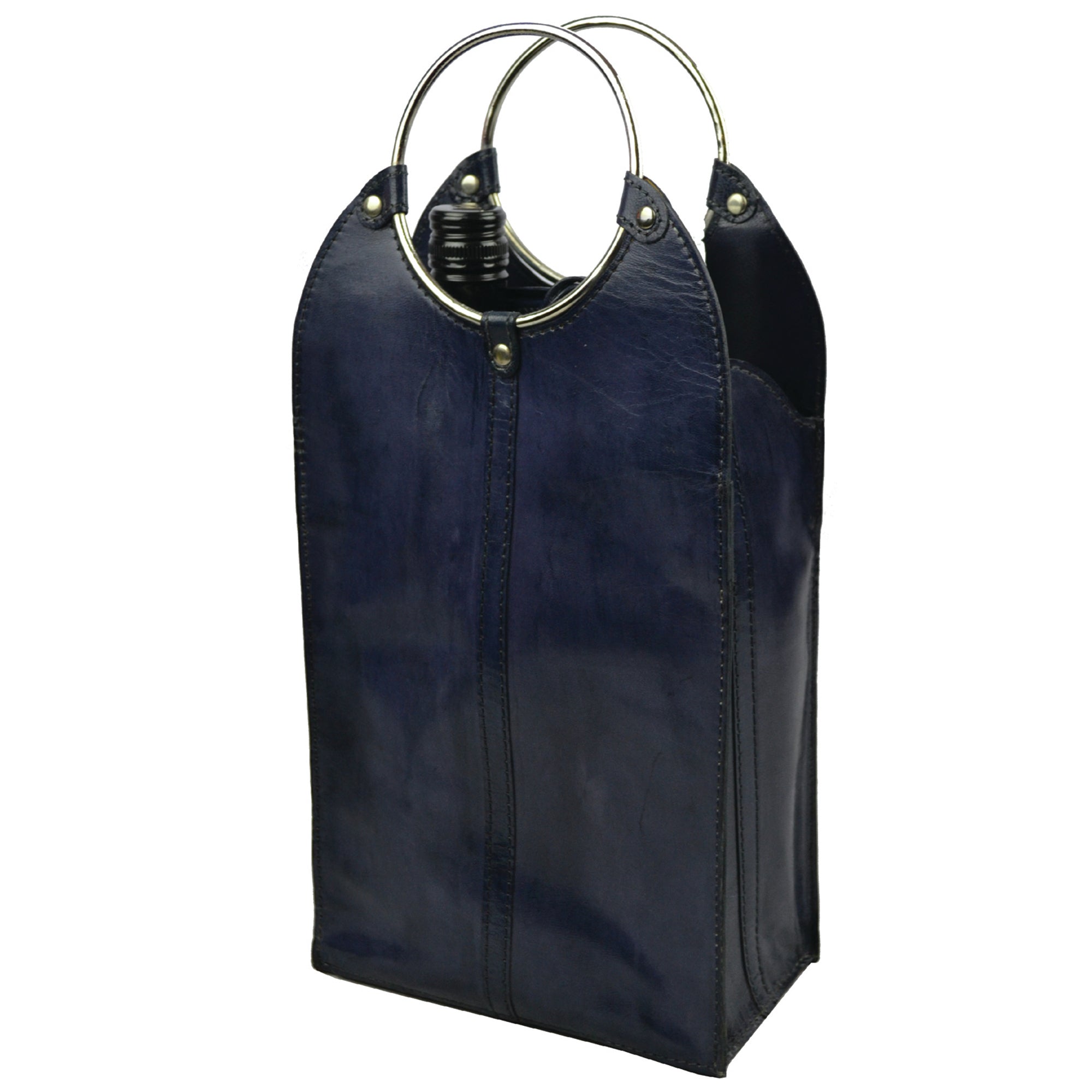 Double Leather Wine Bottle Holder W/ Ring Handles (4 Colors to Choose)