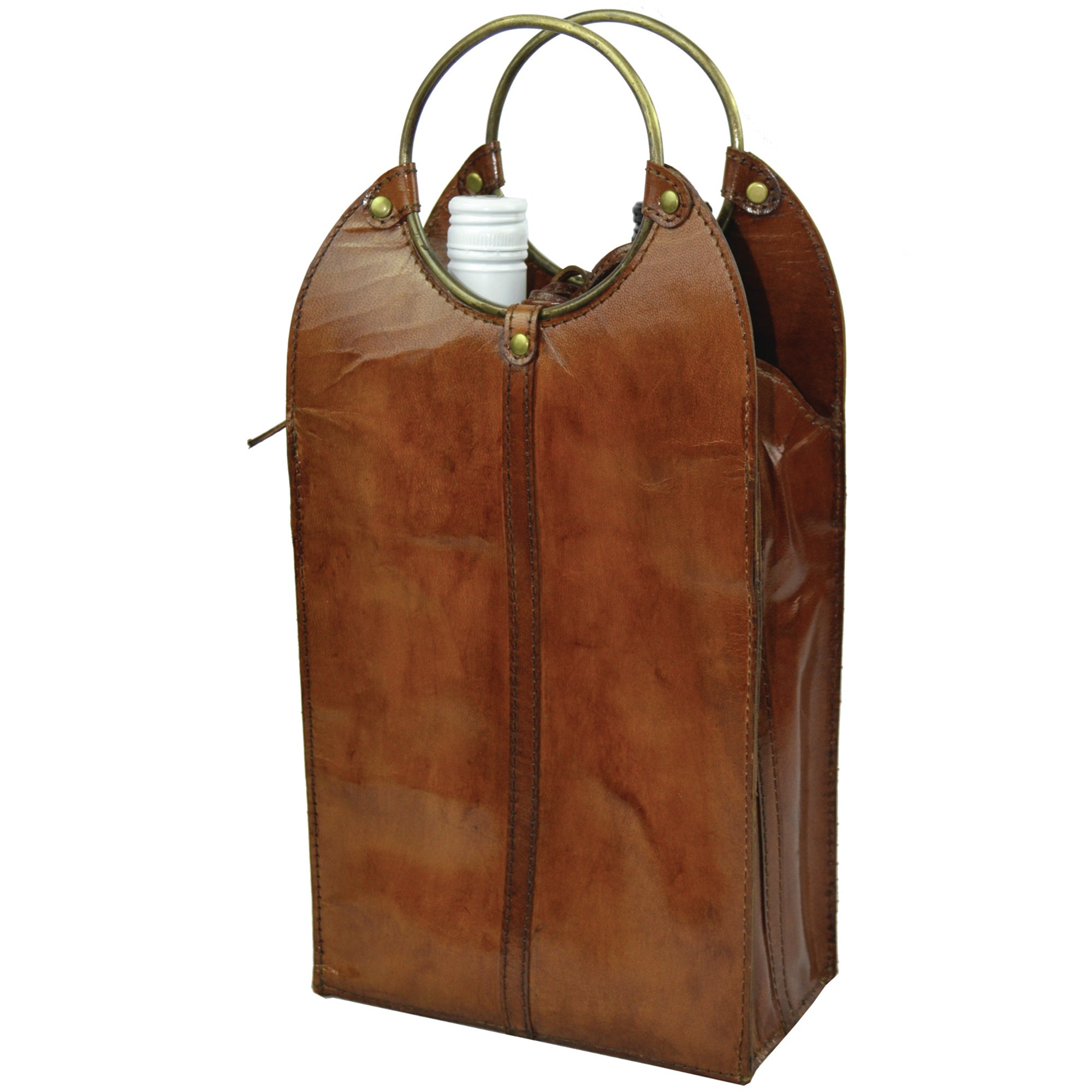 Double Leather Wine Bottle Holder W/ Ring Handles (4 Colors to Choose)