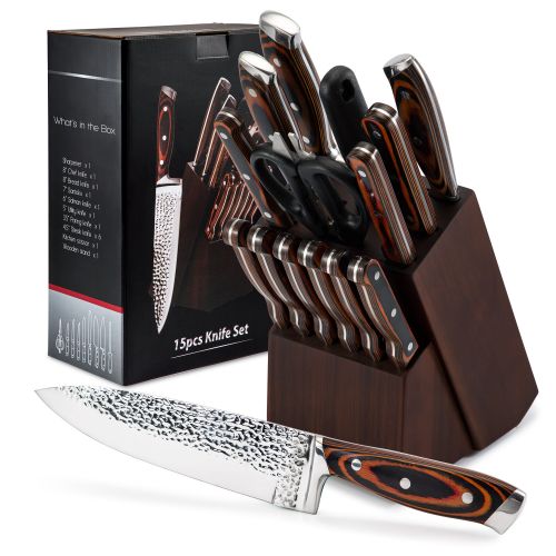 Embossed Blade 15pc Kitchen Knives Block Set (Available in 2 Colors)