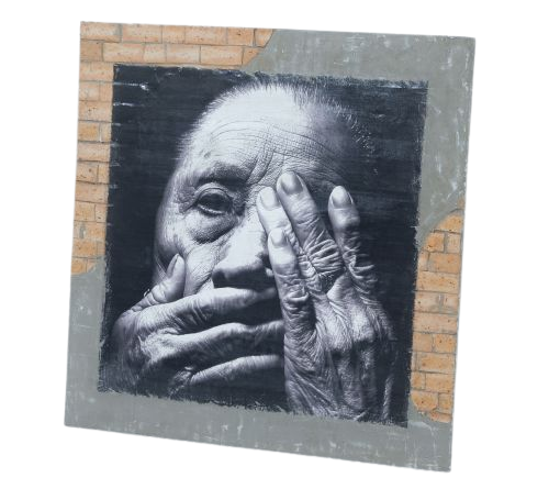Exposed Bricks Pattern Frame OLD WOMAN Wall Art