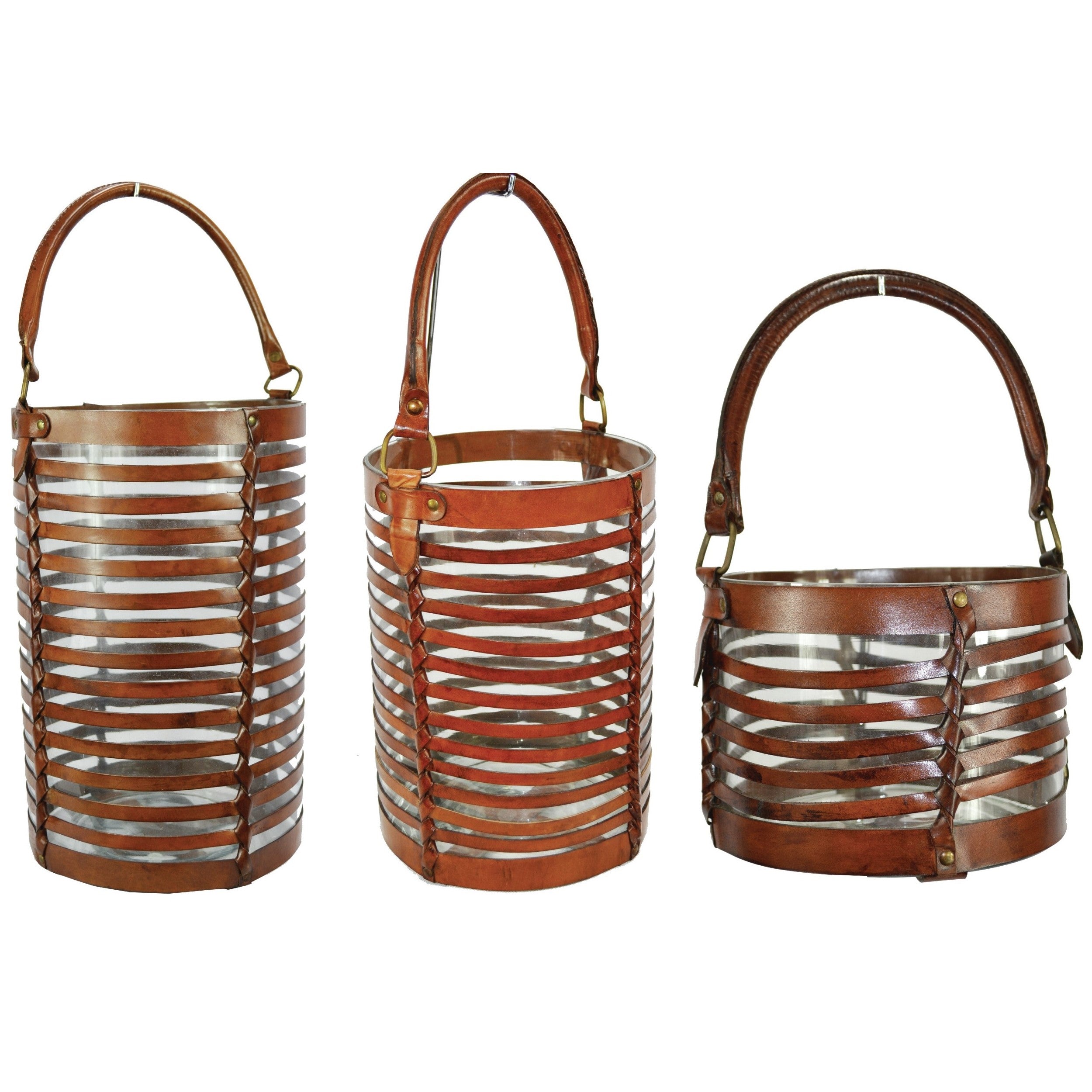 Set of 3 Horizontal Striped Hanging Hurricane Lamps