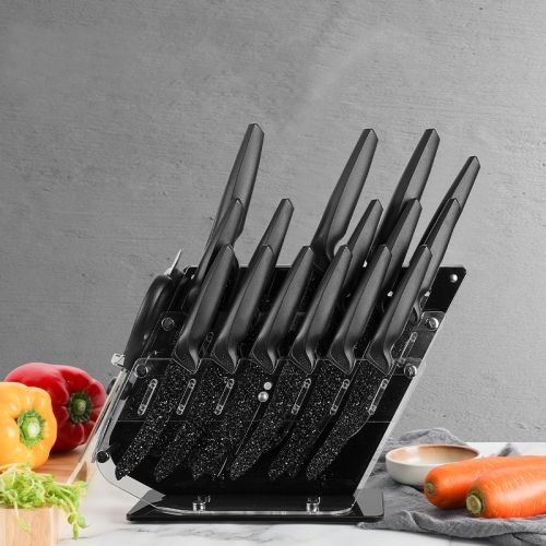 Marble Look Blade 17pc Kitchen Knife Block Set Black
