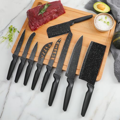 Marble Look Blade 17pc Kitchen Knife Block Set Black